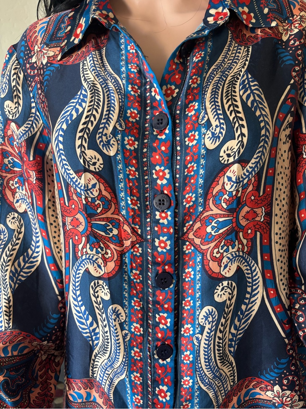 FARM Rio Navy, Red & Cream Paisley Button-Down Shirt - Picture 4 of 7
